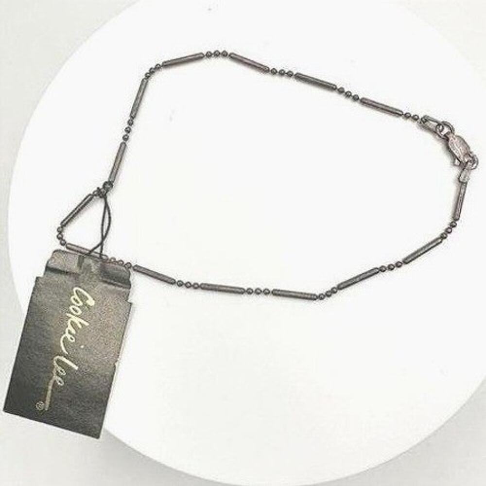 Vintage 70s Cookie Lee Gunmetal Finish Tube Bead Chain Choker Necklace Jewelry